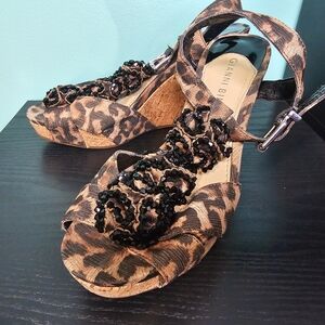 Gianni Bini Leopard Print Cork Wedge 4" Platform Sandals Women's Size 7.5